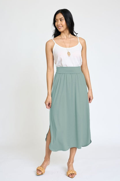 Solid Side Slit Midi Skirt