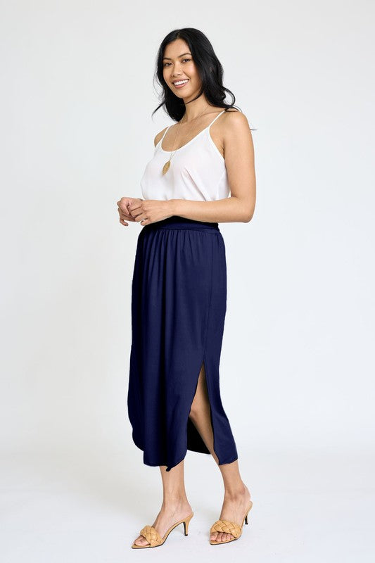 Solid Side Slit Midi Skirt