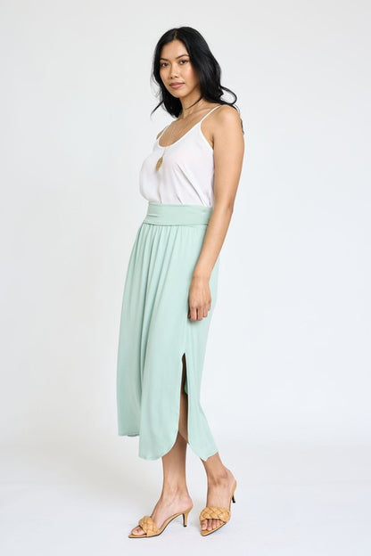 Solid Side Slit Midi Skirt