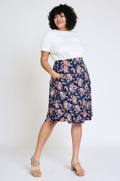 Plus Printed Swing Skirt