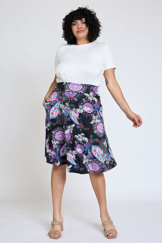 Plus Printed Swing Skirt