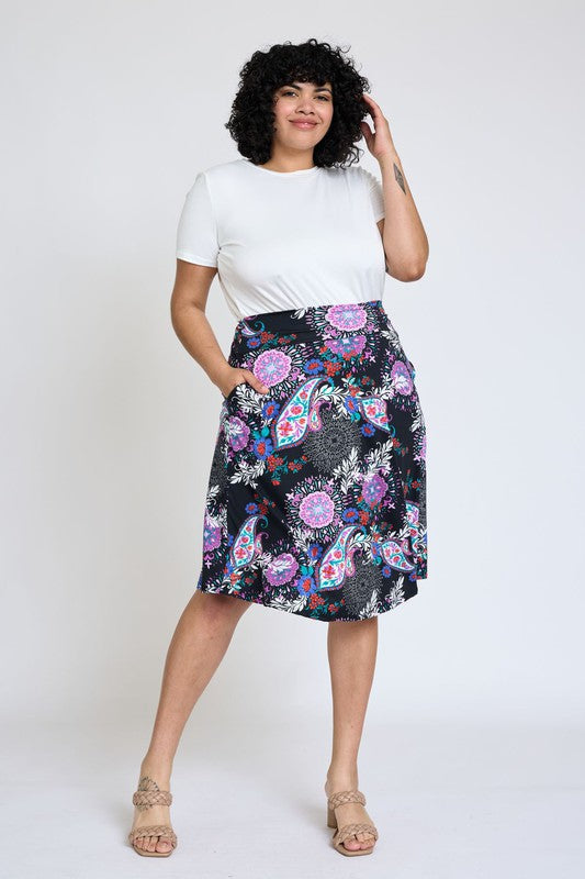 Plus Printed Swing Skirt