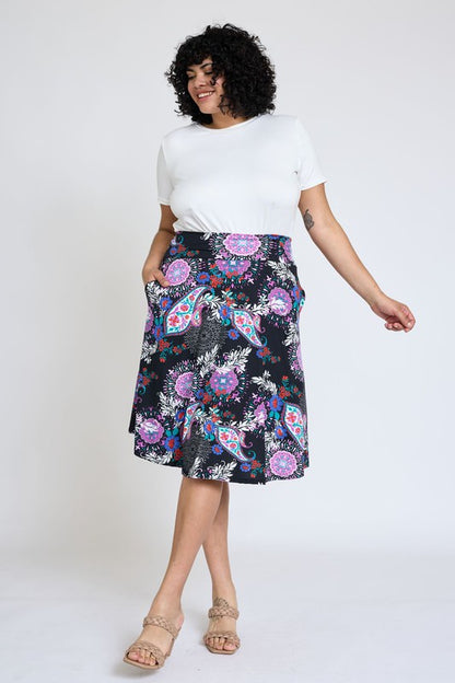 Plus Printed Swing Skirt