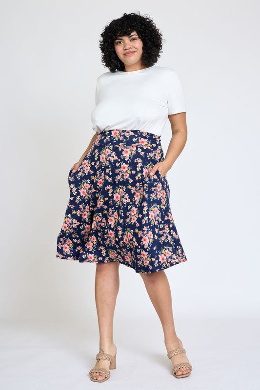 Plus Printed Swing Skirt