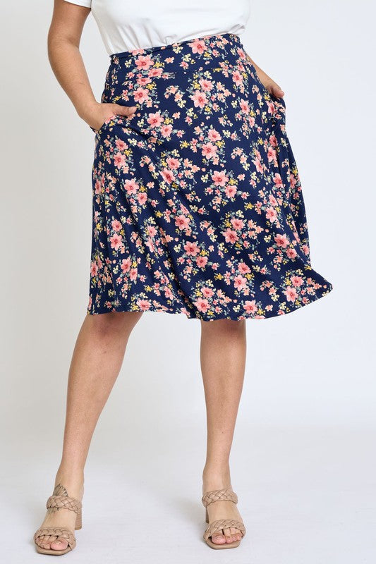 Plus Printed Swing Skirt