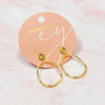 18K Gold Modern Molten Oval Drop Earrings - Stylish and Chic Dangling Look