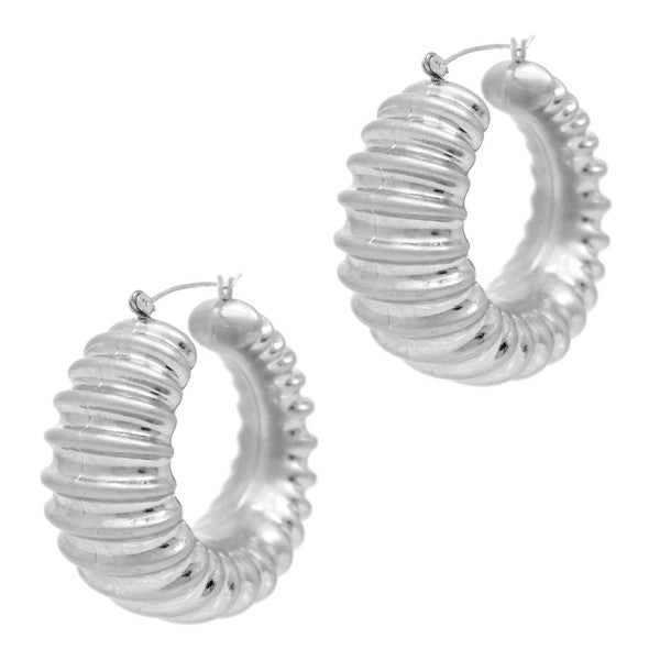 18k Gold Bold In Pleats Hoop Earrings - Unique Pleated Texture and Lightweight Design