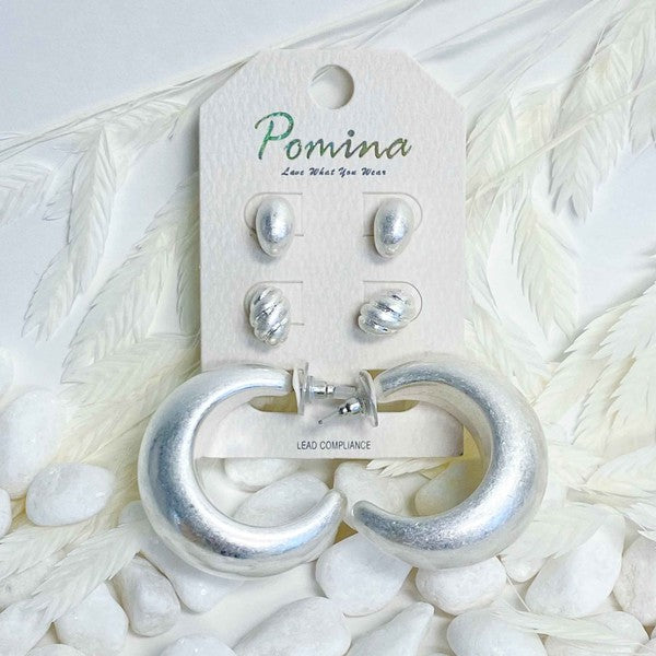 Perfect Mix Hoop Earrings - Set of 3 Pairs: Small Studs, Large Hoops