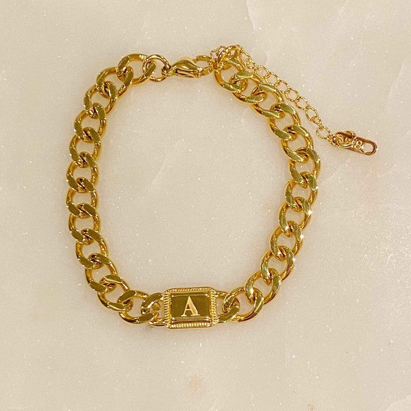 Stylish Uptown Cuban Chain Initial Bracelet - Unisex Design