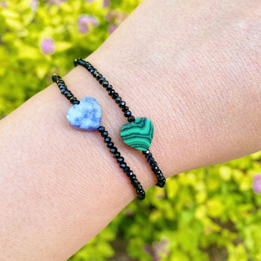 Semi-Precious Heart Stretch Bracelet