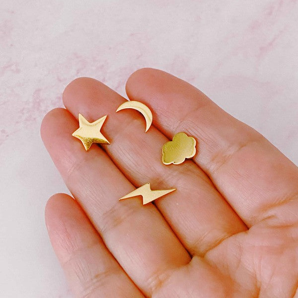 18k Gold Love The Sky Stud Earrings - Express Yourself with Delicate Shapes