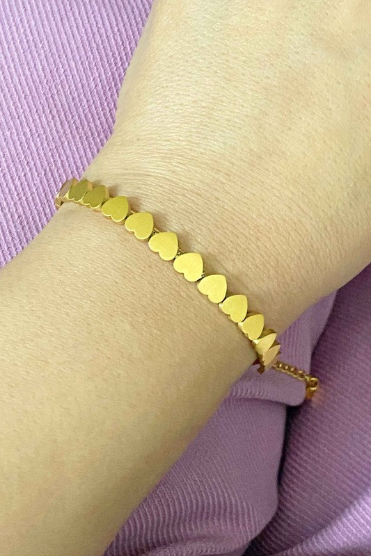 18K Gold Mini Hearts Bracelet: Elegant and Timeless Layered Look