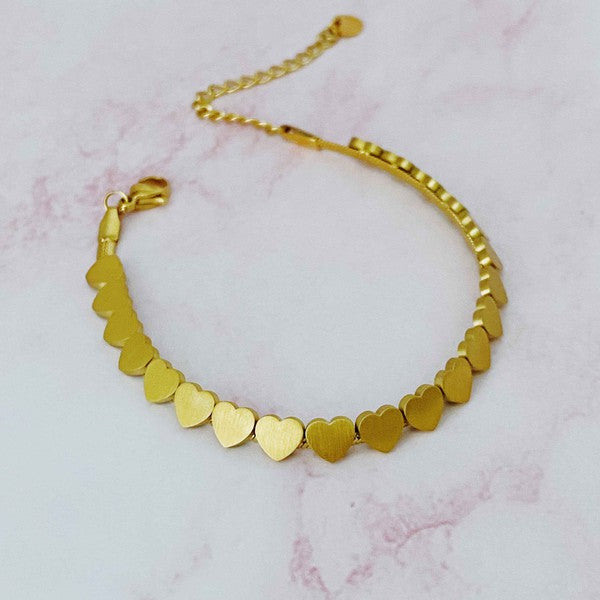 18K Gold Mini Hearts Bracelet: Elegant and Timeless Layered Look