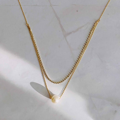 18K Gold Pearl Necklace - Dainty Layered Accessory for Any Occasion!