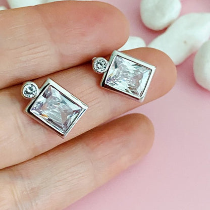 Sparkly Square Stud Earrings - Sophisticated Design and Unique Style in Silver-tone Metal