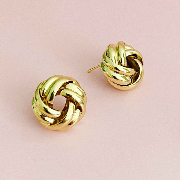 Knotted Elegance Earrings - Polished Gold, Silver Plated Finish, Sophisticated and Elegant