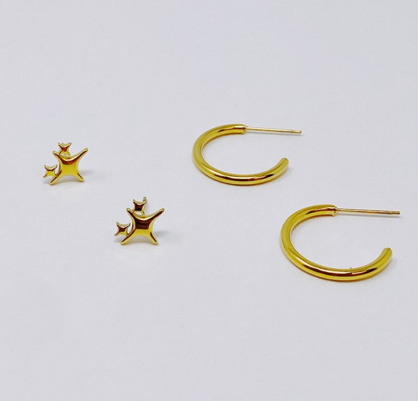 18k Gold Twinkle & Hoop Earring Set - Elegant and Versatile Accessory