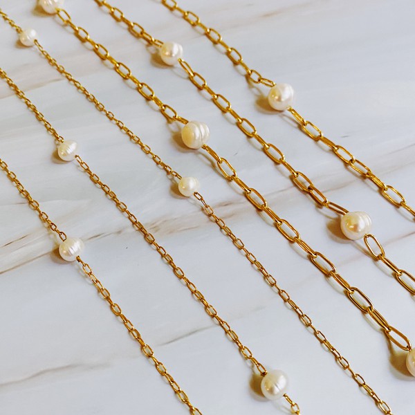 18K Gold Freshwater Pearl Long Chain Necklace