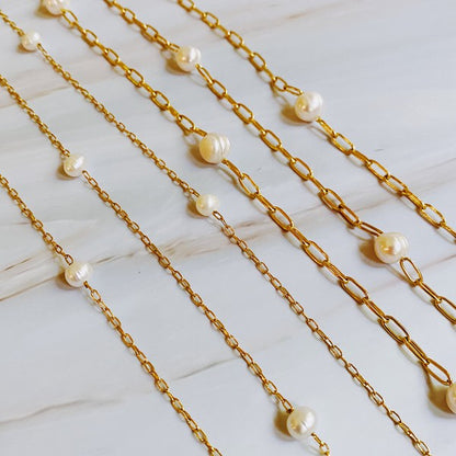 18K Gold Freshwater Pearl Long Chain Necklace