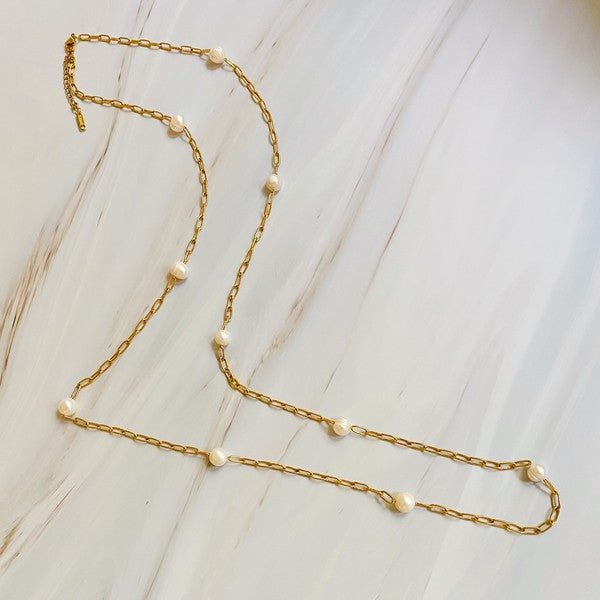 18K Gold Freshwater Pearl Long Chain Necklace