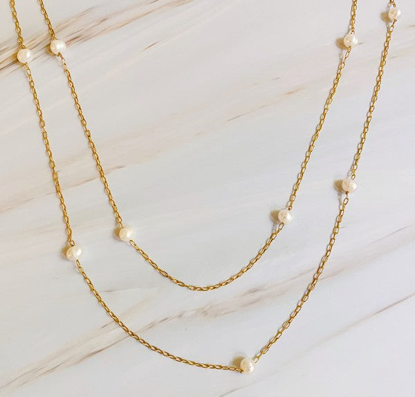 18K Gold Freshwater Pearl Long Chain Necklace