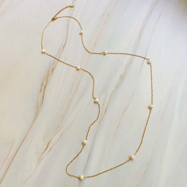 18K Gold Freshwater Pearl Long Chain Necklace