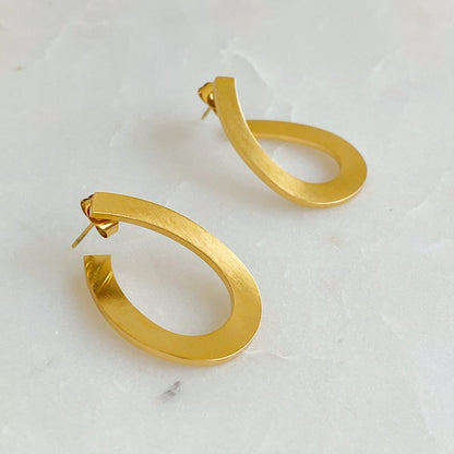 Never Met Ever Hoop Earrings - Curved Design with Brushed Finish for a Stylish Statement