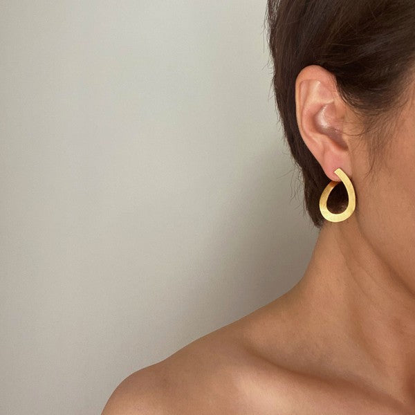 Never Met Ever Hoop Earrings - Curved Design with Brushed Finish for a Stylish Statement