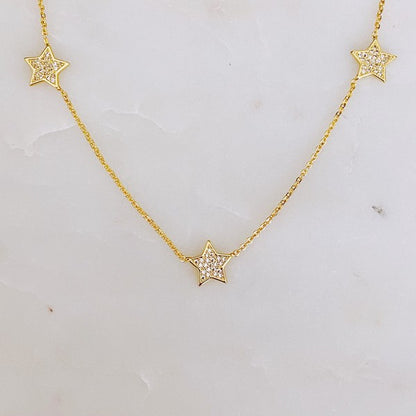 18K Gold Stars In Greek Island Necklace - Sparkling and Delicate