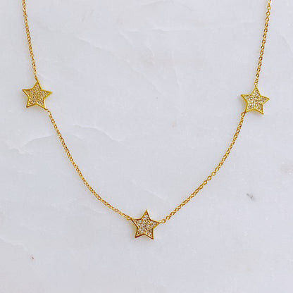 18K Gold Stars In Greek Island Necklace - Sparkling and Delicate