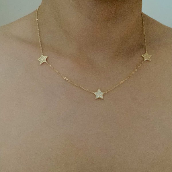 18K Gold Stars In Greek Island Necklace - Sparkling and Delicate