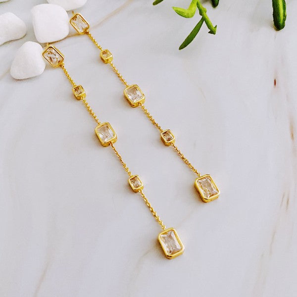 18k Gold Five Stones Dangle Drop Earrings with Sparkly Jewel Stones