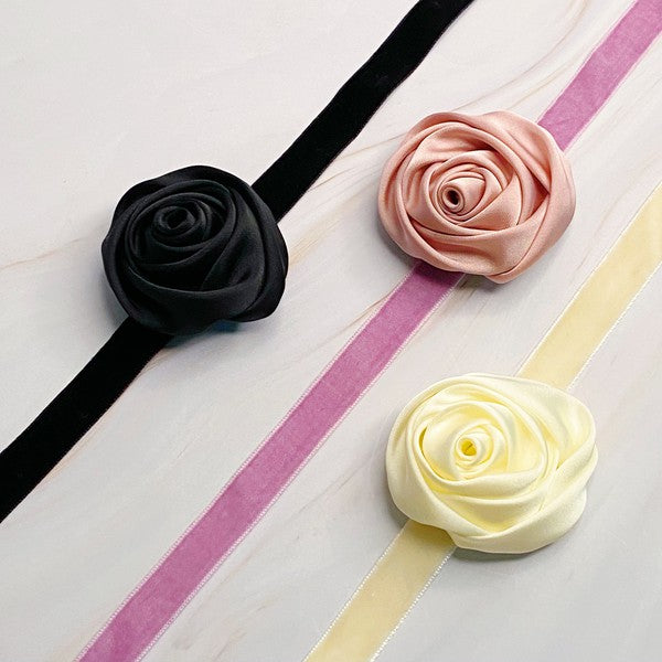 Satin Rose Velvet Sash Necklace - Handmade with Detail and Versatility