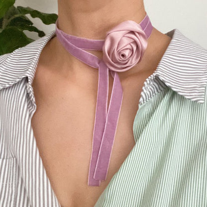 Satin Rose Velvet Sash Necklace - Handmade with Detail and Versatility