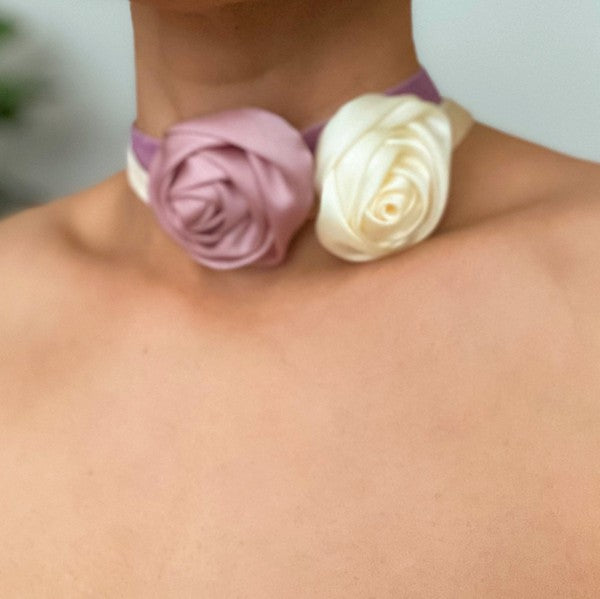 Satin Rose Velvet Sash Necklace - Handmade with Detail and Versatility