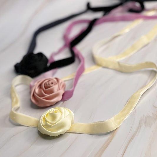 Satin Rose Velvet Sash Necklace - Handmade with Detail and Versatility