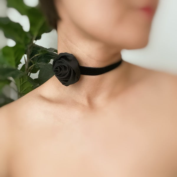 Satin Rose Velvet Sash Necklace - Handmade with Detail and Versatility