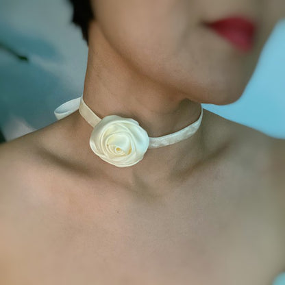 Satin Rose Velvet Sash Necklace - Handmade with Detail and Versatility