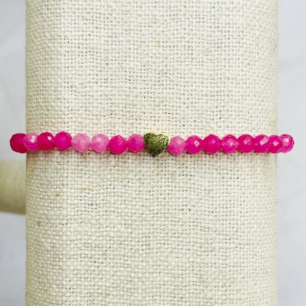 Natural Stone Beads Stretch Bracelet with Heart Bead