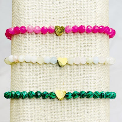 Natural Stone Beads Stretch Bracelet with Heart Bead