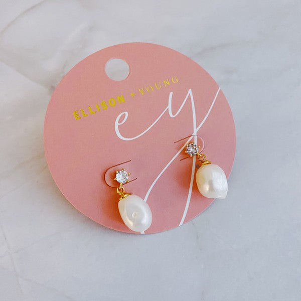 18k Gold Pearl Dangle Earrings - Timeless Sparkle for Any Occasion