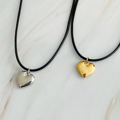 18k Gold Black Cord Heart Drop Necklace - Fashionable and Timeless Pendant