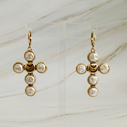 18k Gold Boho Cross Earrings - Bold Design with Subtle Texture for Everyday