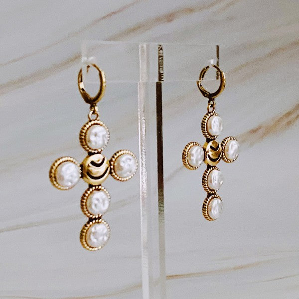 18k Gold Boho Cross Earrings - Bold Design with Subtle Texture for Everyday