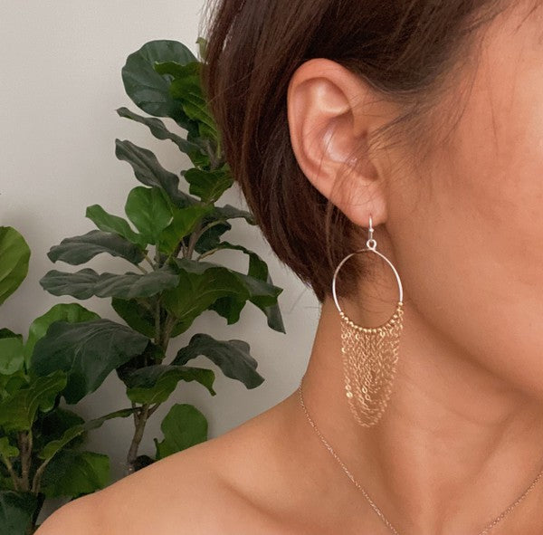 Chain Drapes Two Tone Earrings - Elegant Hoops with Draping Chains in Gold and Silver Tone