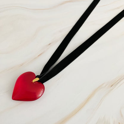 Valentine's Day Acrylic Heart Red Black Sash Necklace