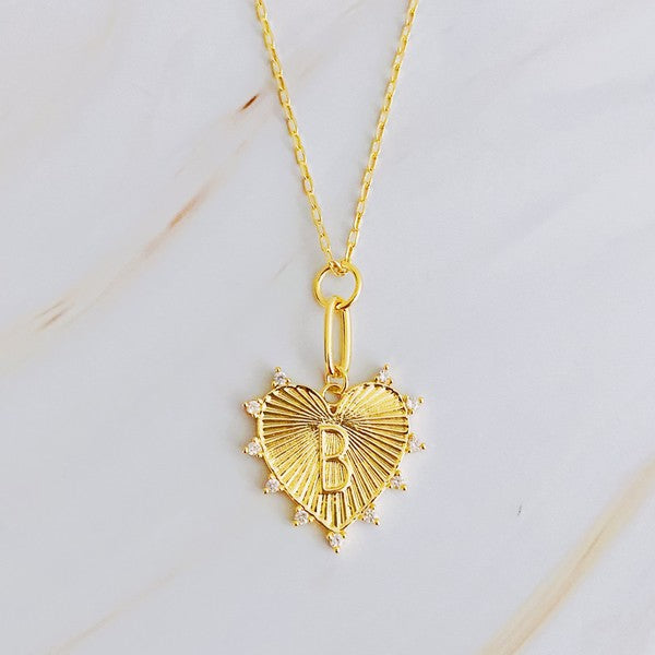 18K Gold Initial Heart Necklace with Clip