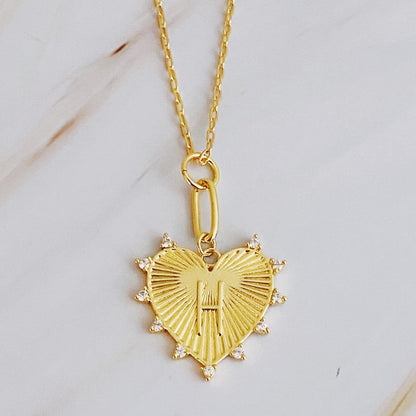 18K Gold Initial Heart Necklace with Clip