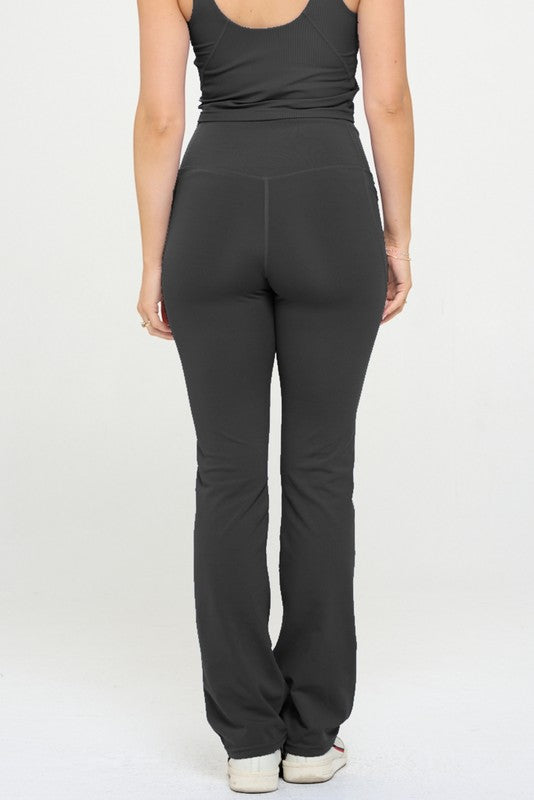 Women Crossover Flare Legging High Waisted Pockets