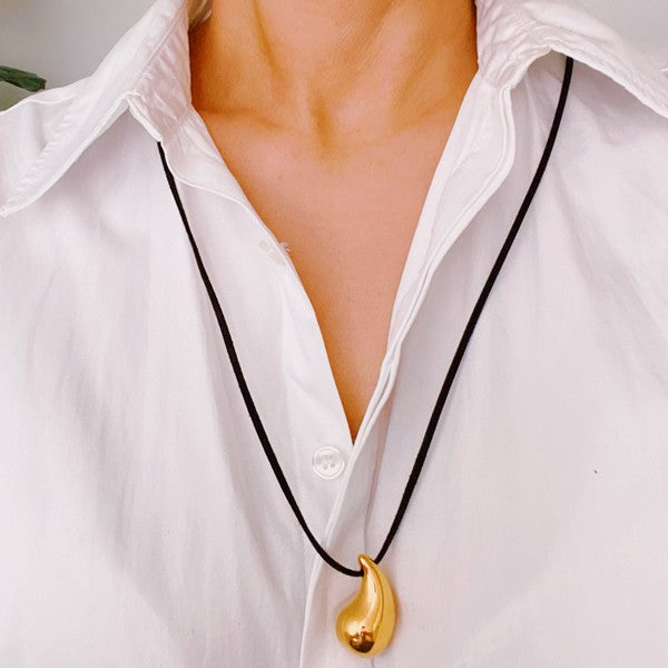 Black Leather Teardrop Necklace